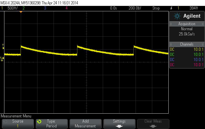Obrázek 21.: Ověření výstupního signálu (1V) simulátoru intrakardiálního EKG na osciloskopu MSO-X-2024A. 5.5.3.