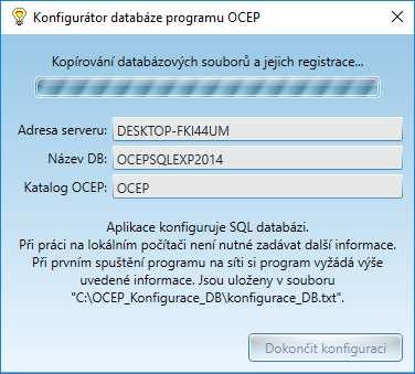 Konfigurace databáze - vyčkáme, až se provede konfigurace databáze (pokud byla vybrána instalace dat) - konfigurace databáze byla dokončena.