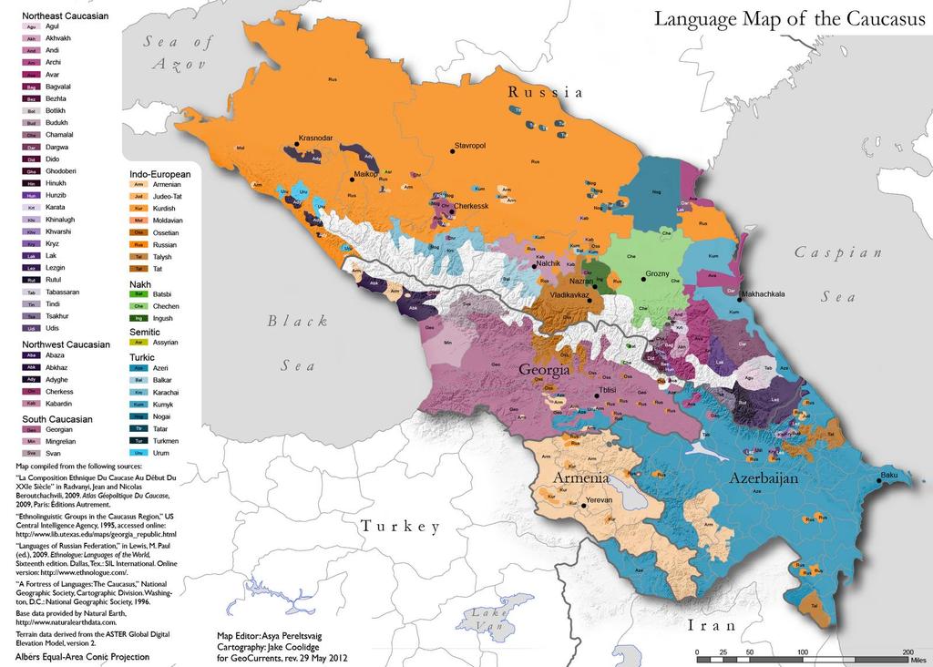 Různorodé jazykové skupiny Jihokavkazský (gruzínština) Turecký (Azerbajdžán)