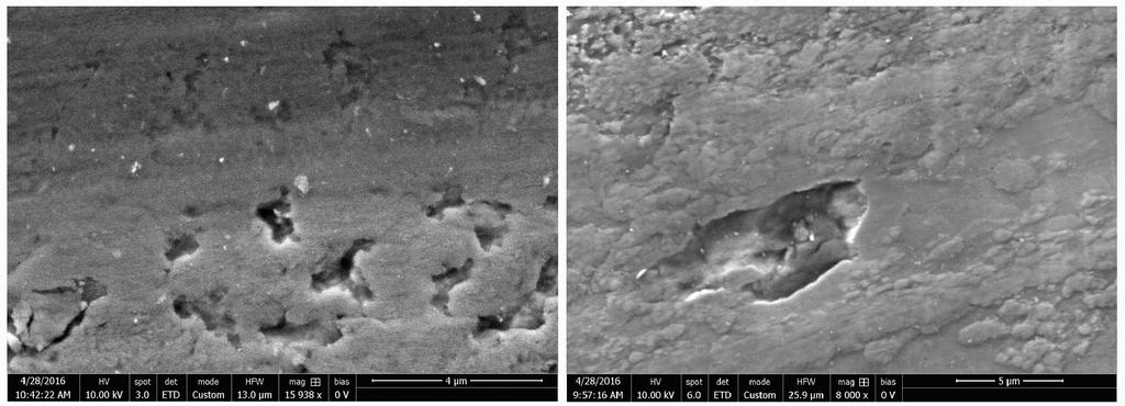 ! Obrázek kotouče po zkoušce kuličkou na kotouči z rastrovacího elektronového mikroskopu Polosyntetická kapalina s 0,52 % chloru Polosyntetická