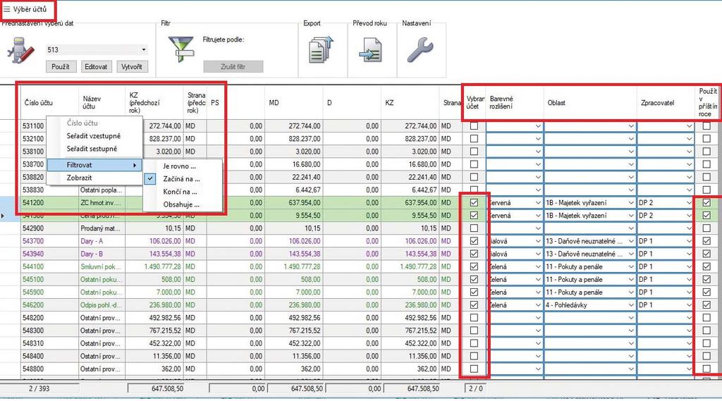 5.2 ANALÝZA DAT A PŘÍPRAVA KOREKCÍ V PROGRAMU DATEV TAX PREPARE Hlavním přínosem zpracování DPPO je možnost přímého označení položek z obratové předvahy jako korekce řádků DPPO nebo k zaznamenání