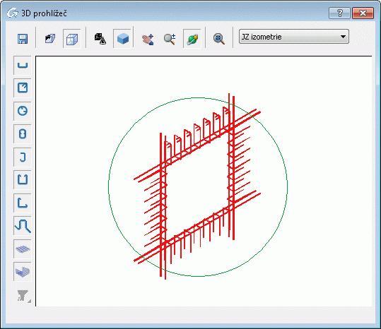 3D prohlíţeč V Advance, přesto že prvky výztuže jsou kresleny ve 2D, mohou být zhmotněny do 3D pomocí 3D prohlížeče. S informacemi z 2D výkresů v pohledech, prohlížeč snadno vytvoří 3D obraz armatury.