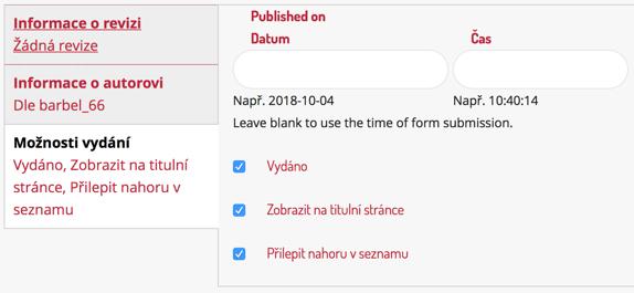 ZOBRAZENÍ V POUTÁKU: zaklikneme v případě, že se jedná o velmi důležitou zprávu, která se zobrazí na homepage jako první, navíc upoutá místo ikonky velkým obrázkem.