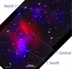 Další kupy galaxií po srážce. Tentokrát jde o kupu DLSCL J0916.2+2951, která dostala název Perryho kupa nebo také Kupa kulka z muškety.