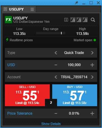 Trade Ticket FX S platformou SaxoTraderPRO získáváte výhody pokročilého obchodního pokynu s intuitivní navigací. Režim Rychlý obchod Dostupná marže se zobrazuje v rozevíracím seznamu pro výběr účtu.