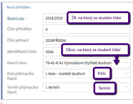 1 Založení nového uchazeče 1) Správně nastavené filtry - Organizace a Školní rok, kam chceme uchazeče přihlašovat 2) Vytvoření nového uchazeče přes tlačítko + 3) Objeví se nový formulář s