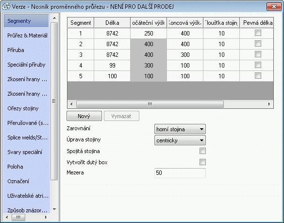 segmentů Možnost zadat "pevné délky" některých segmentů nosníku