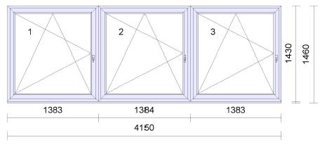 Pozice: 10 Množství: 7 ks 4150mm 3ks 1430mm 1 otevíravé sklopné levé 2 otevíravé sklopné levé 3* 3