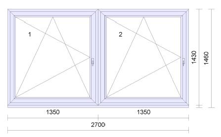 uzamykatelná RAL9016 Pozice: 11 Množství: 8 ks 2700mm 2ks 1430mm 1 otevíravé sklopné levé 2 otevíravé