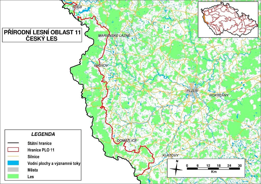 3 Základní charakteristiky Celková plocha přírodní lesní oblasti (PLO) 11 Český les je 110 063 ha, tj. 1,4 % rozlohy území České republiky (ČR).