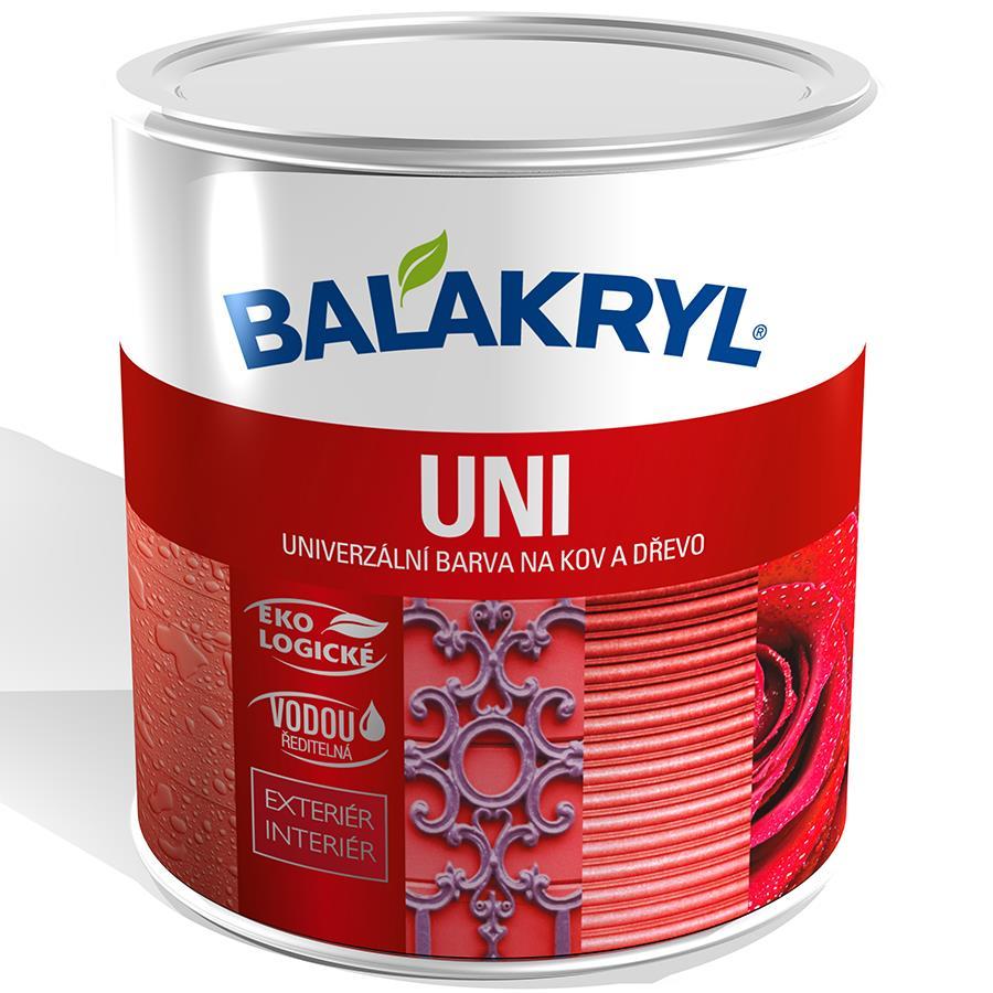 BALAKRYL UNI LESKLÝ 0,7 kg od 265,- Vodou ředitelná vrchní barva s univerzálním použitím určená k novým i renovačním vrchním nátěrům kovu, dřeva, betonu, omítek a dalších materiálů v interiéru i