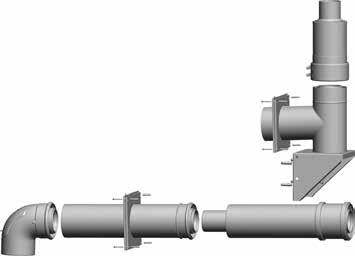 SESTAVA FASÁDNÍCH SYSTÉMŮ (C53X) DO 100 kw Koncentrické připojení spalinovodu přes stěnu s výstupem svisle na fasádu C53x. Provedení s přívodem vzduchu vně místa instalace.