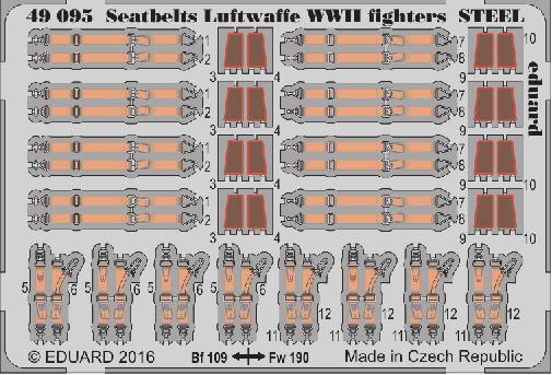 /2 49 095 eduard Seatbelts Luftwaffe WWII fighters STEEL detail set for /48 kits sada detailù pro stavebnice /48 49 095 ORIGINAL KIT PARTS PÙVODNÍ DÍLY STAVEBNICE 4 sets PHOTO-ETCHED PARTS LEPTANÉ