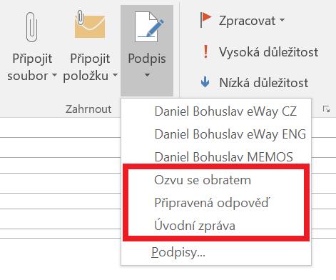 Napadlo vás, že můžete tuto funkci využít i pro standardizované zprávy? Připravte si emailové šablony a využijte je k obvyklé komunikaci nebo jako odpovědi na nejčastější dotazy.