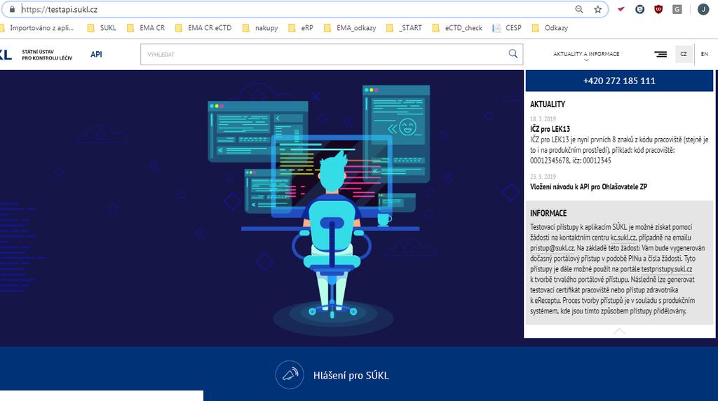 57 API možnost hromadného automatizovaného ohlašování Testovací prostředí: https://testapi.sukl.