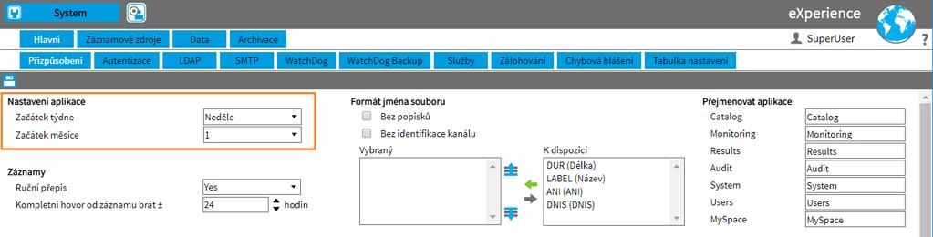 7. System Nastavení aplikace Začátek