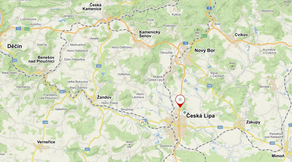 Poloha Adresa: Česká Lípa, Liberecký kraj, Česko GPS: 50.7031664N, 14.5436669E Předmět prodeje se nachází východně od silnice č. I/9. Tato silnice I.