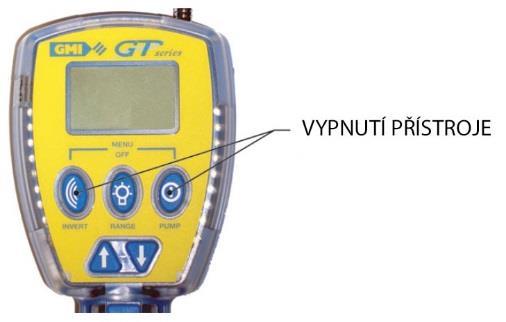 UŽIVATELSKÁ PŘÍRUČKA 3.8. VYPNUTÍ PŘÍSTROJE A VSTUP DO NABÍDKY MĚŘÍCÍCH REŽIMŮ Zahájení vypínacího procesu: Zmáčkněte a podržte současně levé tlačítko a pravé tlačítko Obr. 3.26 Vypnutí přístroje Po zmáčknutí obou tlačítek se zobrazí na displeji předchozí nabídky (každá nabídka trvá zhruba 2 vteřiny).