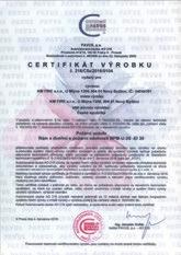 souladu s normami: ČSN 730810, ČSN 73 0848 a ČSN 1634-1. Výrobky jsou odzkoušeny a certifikovány ve zkušebně PAVUS, a.s., Praha podle NV č.