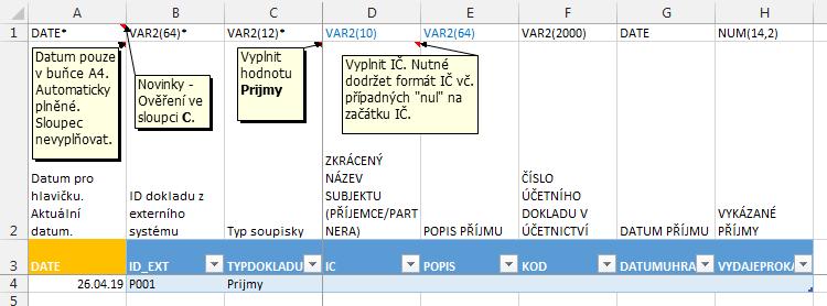 pro účely naplnění Soupiska příjmů soubor