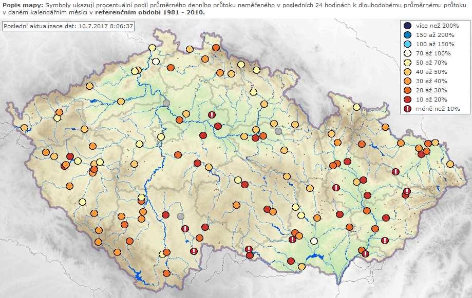 došlo většinou ke snížení vlhkosti půdy, a to především na území Čech. V profilu 0 až 100 cm se vlhkost půdy pohybuje nejčastěji mezi 30 a 50 % VVK (využitelná vodní kapacita).