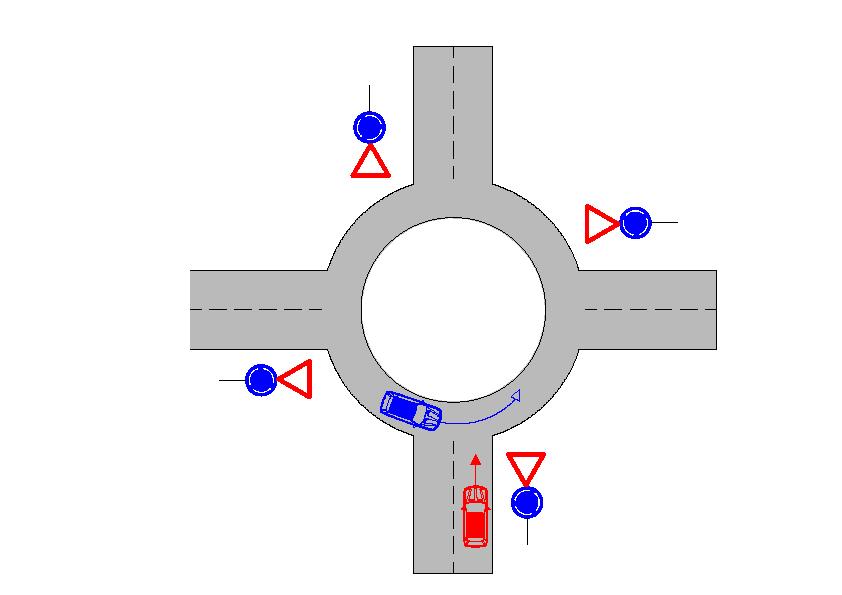 22: JÍZDA KŘIŽOVATKOU (5) Řidič vjíždějící na kruhový objezd označený dopravními značkami "Kruhový objezd" společně se