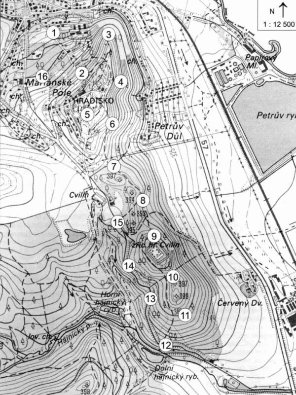 Obr 7: Mapa zájmového území s rozmístěním pozorovacích stanovišť (Kočvara,