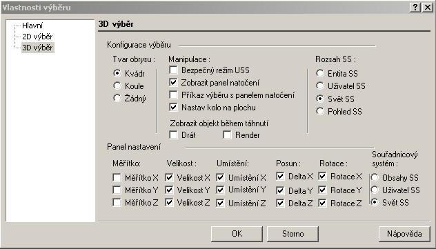 Objeví se znovu okno kde kliknete na Vlastnosti 3D výb ru levým tla ítkem na myši.