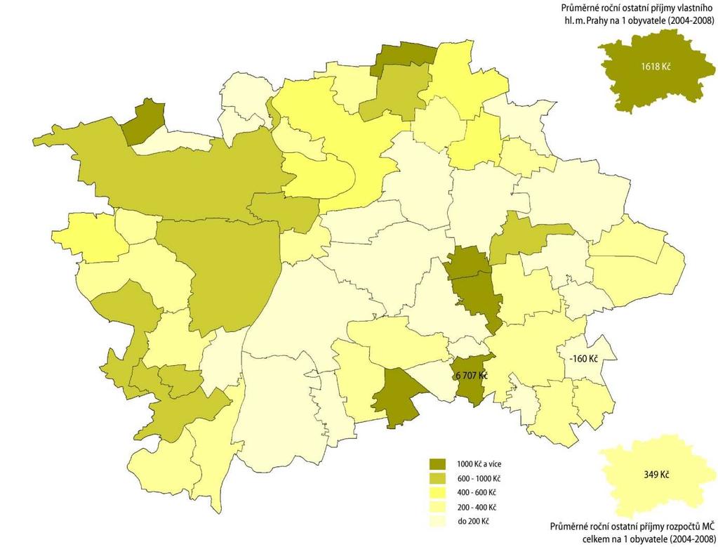 Schéma č. 4 PRŮMĚRNÉ ROČNÍ OSTATNÍ PŘÍJMY ROZPOČTŮ NA 1 OBYVATELE MČ (2004 2008) Tabulka č. 5 PRŮMĚRNÉ ROČNÍ OSTATNÍ PŘÍJMY ROZPOČTŮ NA 1 OBYVATELE MČ (za období 2004 2008) MČ Kč/obyv.