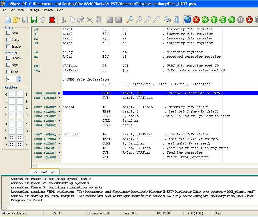 6. Program pro procesor Program pro procesor byl psán a simulován v programu pblazide. Obr. 6.