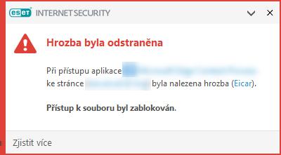 Každý z těchto modulů používá standardní úroveň léčení. Program se pokusí soubor vyléčit a přesunout do Karantény, nebo přeruší spojení. Oznámení se zobrazují v pravé dolní části obrazovky.