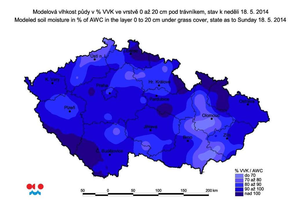 F. Vlhkost půdy Srážky, místy i vydatné, zvýšily prakticky na celém území vlhkost ve svrchních a částečně i v hlubších půdních vrstvách.