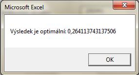 Nakonec, po kliknutí na tlačítko OK, aplikace vypíše výsledek a odpověď, jestli daná hodnota splňuje podmínky pro optimální hodnotu.