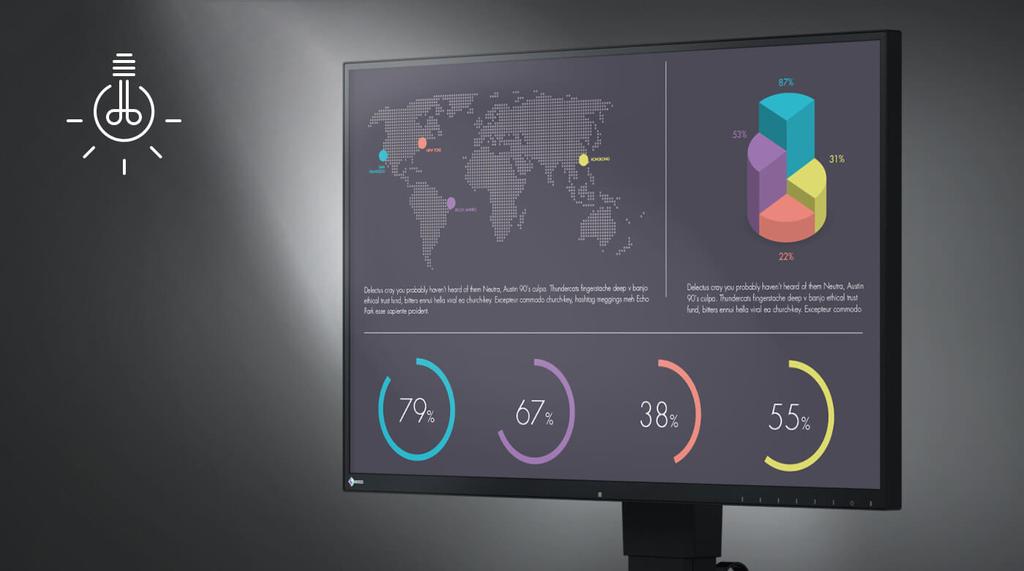 Funkce Auto-EcoView šetří elektřinu i vaše oči Přes den, v noci, na světle, ve tmě: Bez ohledu na to, kde a kdy pracujete, funkce Auto-EcoView průběžně měří změny okolního světla a optimalizuje