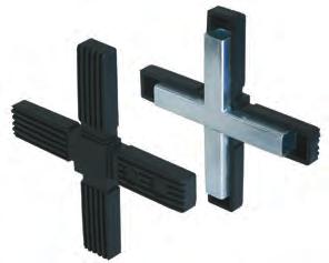 K0618 Čtyřhranné trubky zasouvací spojky křížový kus 1 Materiál, provedení: Polyamid P, černý. Ocelové jádro z pozinkované oceli. K0618.1201512 1 Zasouvací systém bez šroubů.