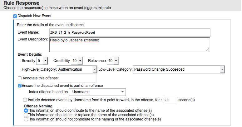 Vysledne pravidlo a jeho response Apply ZKB_Reset_Hesla on events which are detected by the local system when an