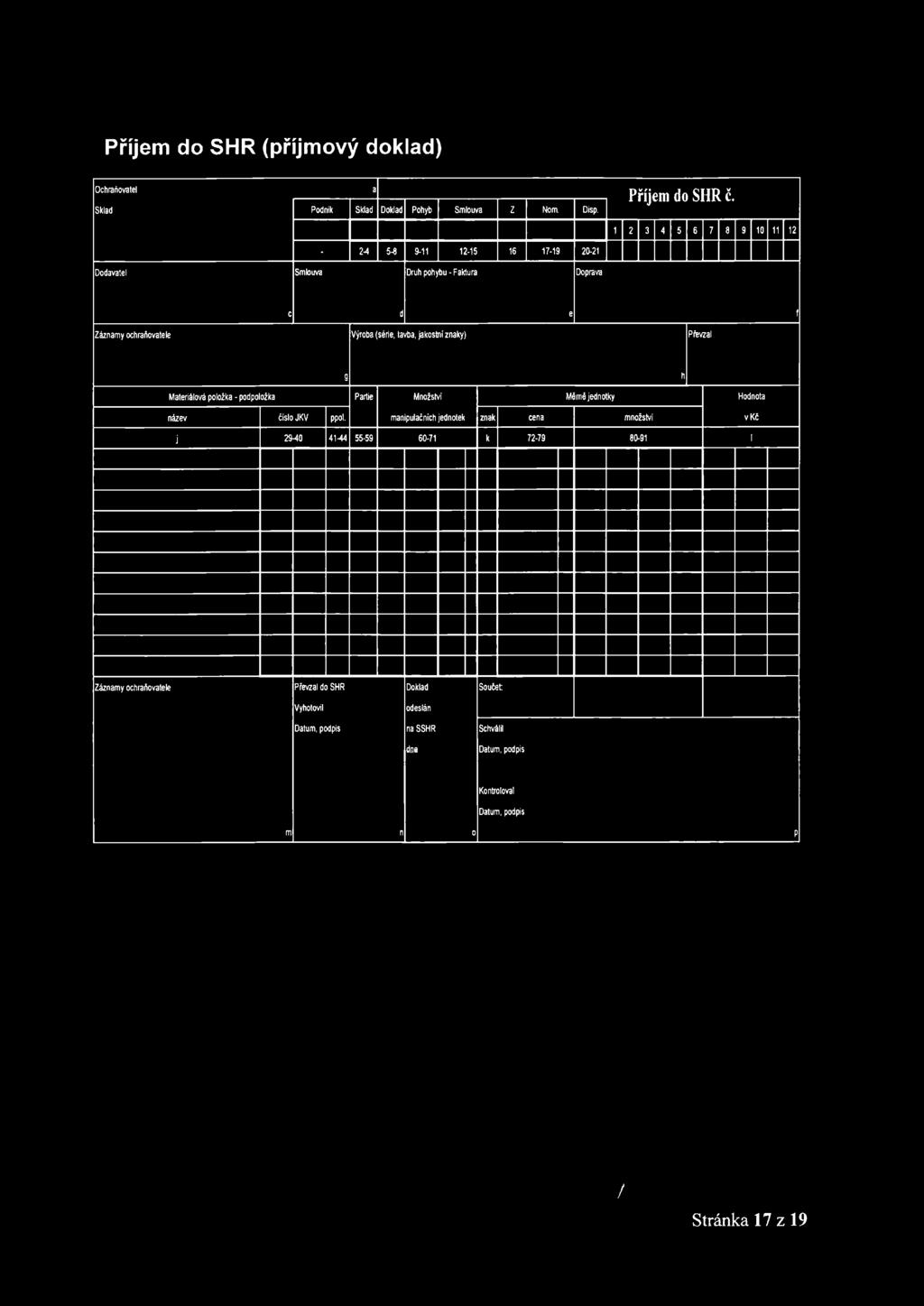 jakostní znaky) Převzal 9 h Materiálová položka - podpoložka Partie Množství Mémé jednotky Hodnota název číslo JKV ppol.
