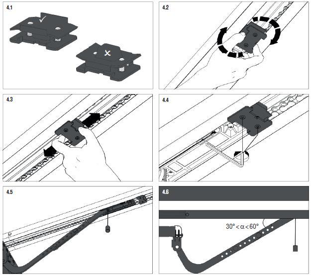 1 Přední držák dráhy 6 Úchytka dráhy 2 Kotvící šroub 7 Úchytka na horní panel 3 Dráha 8 Vrut 6x15 4