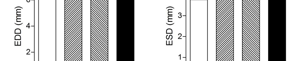 Graf č. 3. Rozměry levé komory při různé koncentraci izofluranu. A: Průměr na konci diastoly (EDD). B: Průměr na konci systoly (ESD). * p < 0,05 vs. nižší koncentrace. 5.2.