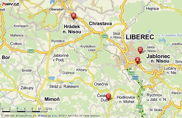 (http://www.mapy.cz/). Obrázek 12: Mapa oslovených základních škol Liberecka.