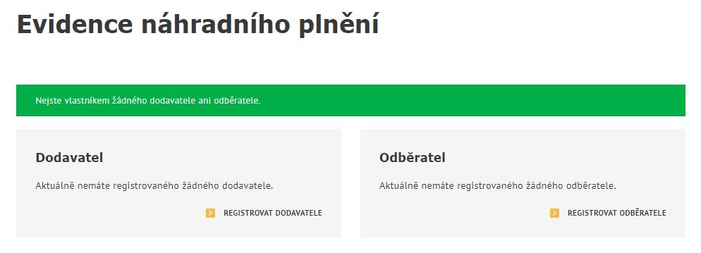 Obrázek 6: Vstup na obrazovku pro registraci dodavatele náhradního plnění Zobrazí se obrazovka Registrovat dodavatele.