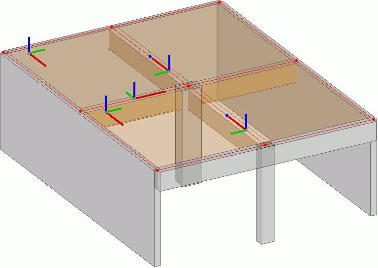 Revit model tvořený deskou se spojitými nosníky, která pokrývá celé podlaží lze