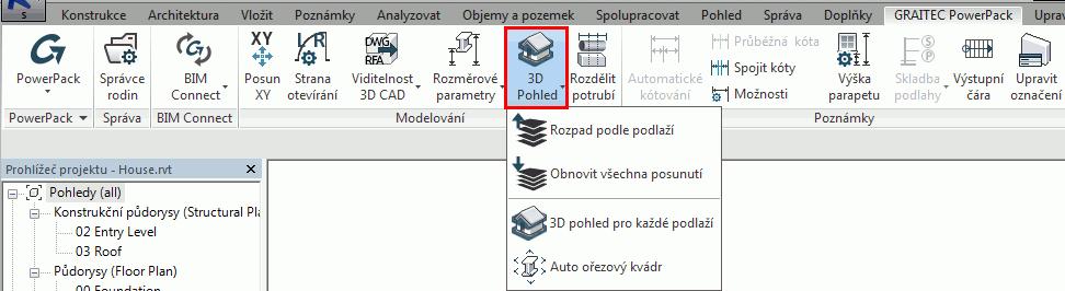 5. 3D pohledy Příkazy v nabídce 3D Pohled umožňují vytvářet rychlé a snadné 3D zobrazení, pro konkrétní vybrané