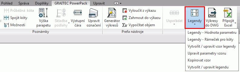 2: Legendy Příkazy v nabídce Legendy umožňují uživateli automatizovaně vytvořit legendy a aktualizovat je, kdykoli je to potřeba.