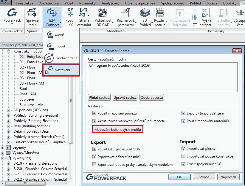 2: Mapování betonových profilů Počínaje verzí 2016 mohou uživatelé pomocí Mapování betonových profilů provádět automatické mapování betonových parametrických průřezů pomocí