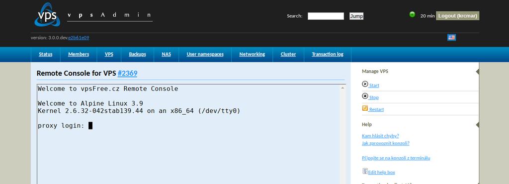 Ukázka sériové konzole Obrázek: Konzole ve vpsadminu Petr Krčmář (Root.