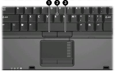 Horní komponenty Polohovací zařízení (1) Levé tlačítko polohovací páčky Používá se stejně jako levé tlačítko externí myši.