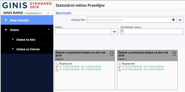 Kliknutím na rozpracovanou žádost se dostanete na detailní přehled žádosti, kde vidíte