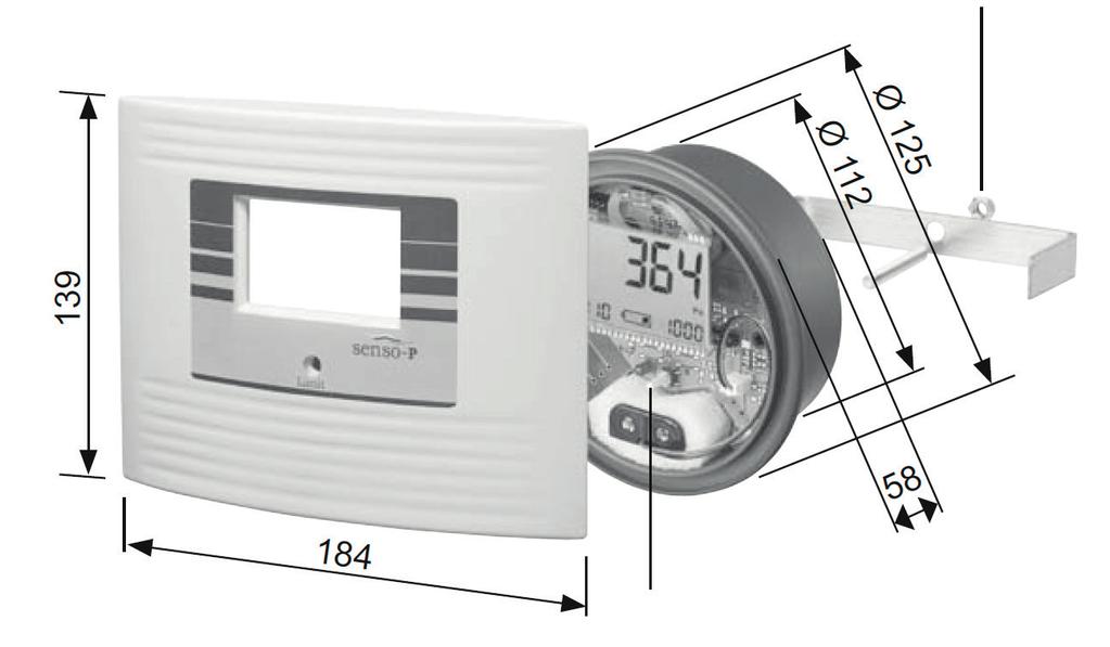 6 4. ROZMĚRY křídlová matice 3 tlačítka 5. ELEKTRICKÉ PŘIPOJENÍ 6. MONTÁŽ Instalace snímače se provádí do otvoru o průměru 115 mm.