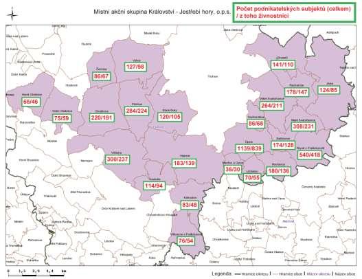 Mapa č. 3 Počet podnikatelských subjektů na území MAS (z toho živnostníci) 9 4.2 Trh práce Dle údajů za okres Trutnov, na jehož území se MAS KJH, o.p.s., nachází, je patrná rostoucí míra nezaměstnanosti od r.